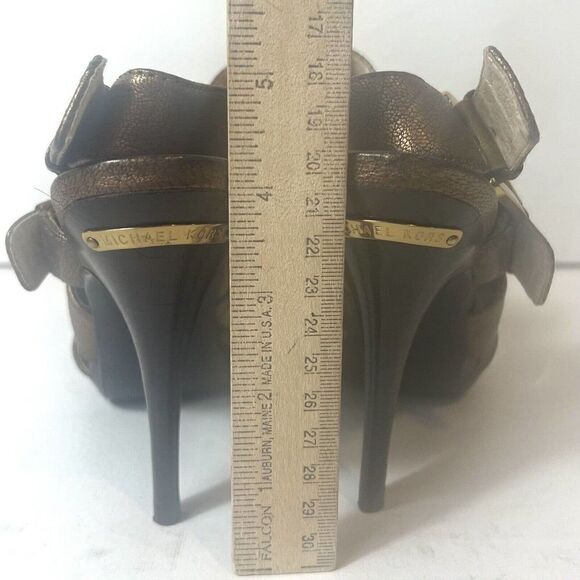 Michael Kors Womens Sz 6M Bronze Leather Peep Toe Wrap Stiletto Heels Sling Back - Picture 8 of 10
